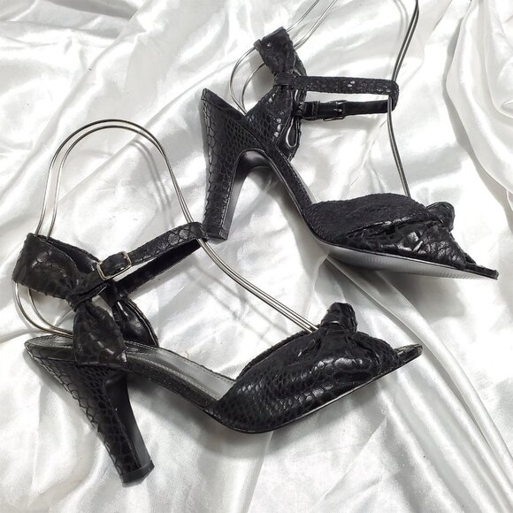 NEW APOSTROPHE black strappy snakeskin print sling back open toe heels  MALEK 9 - Picture 4 of 5